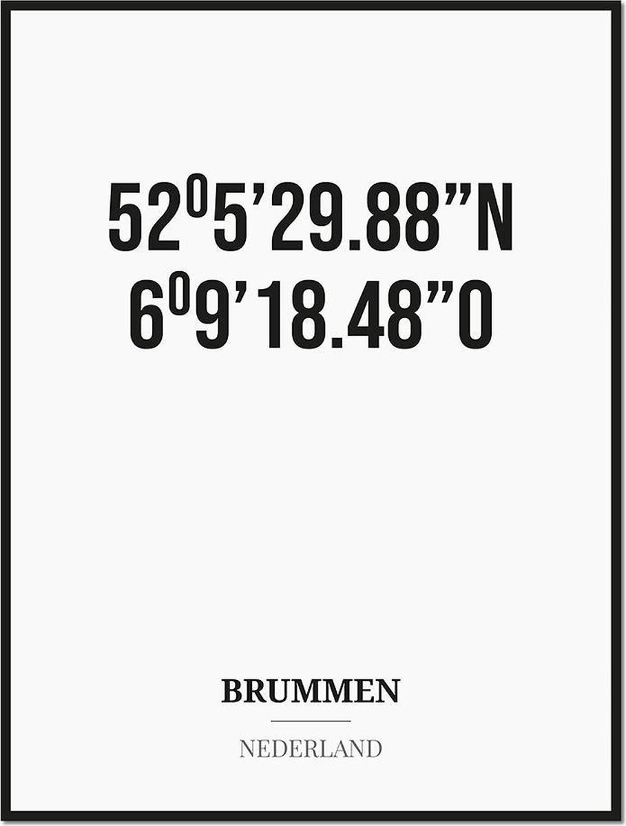 Studio216 Poster/kaart BRUMMEN met coördinaten zwart, wit