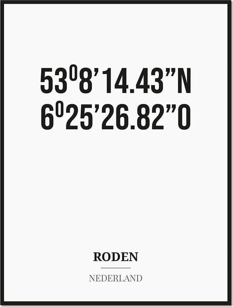 Studio216 Poster/kaart RODEN met coördinaten zwart, wit