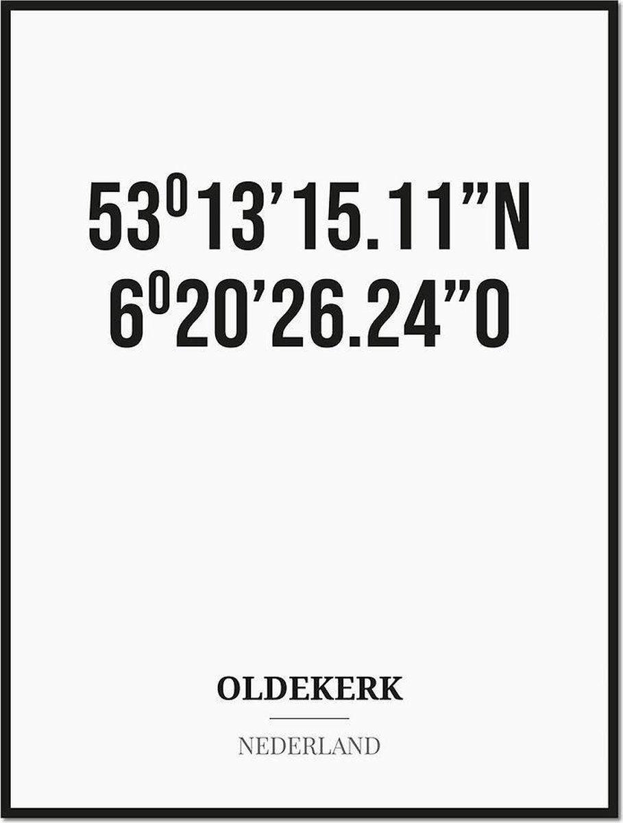Studio216 Poster/kaart OLDEKERK met coördinaten zwart, wit