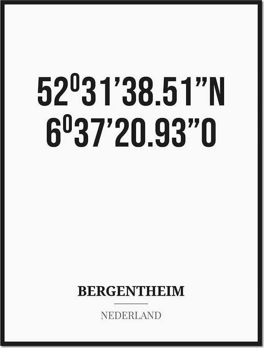 Studio216 Poster/kaart BERGENTHEIM met coördinaten zwart, wit