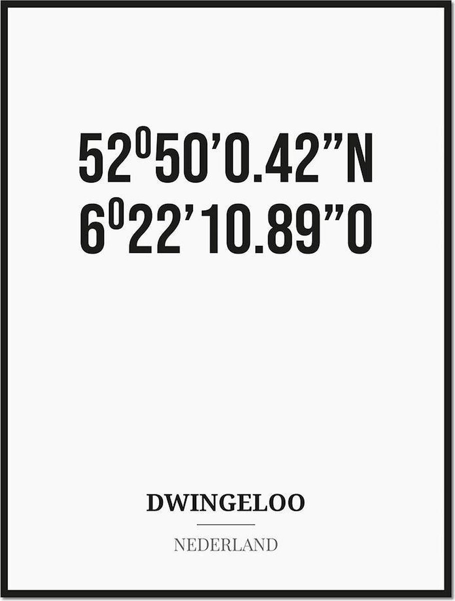 Studio216 Poster/kaart DWINGELOO met coördinaten zwart, wit