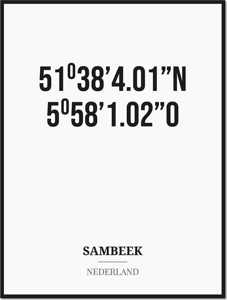 Studio216 Poster/kaart SAMBEEK met coördinaten zwart, wit