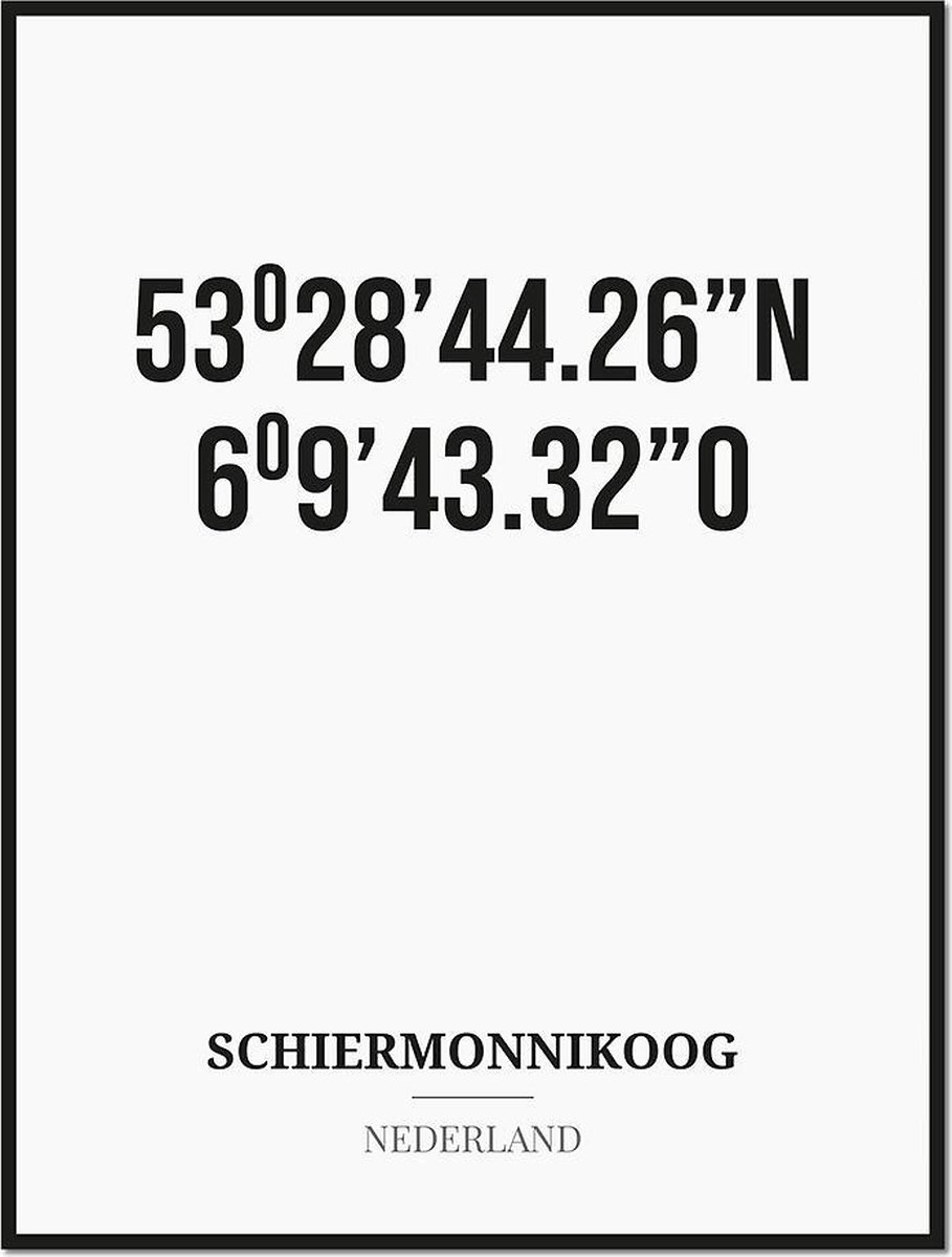 Studio216 Poster/kaart SCHIERMONNIKOOG met coördinaten zwart, wit