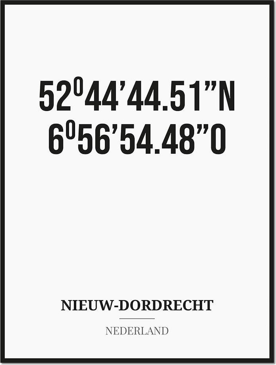 Studio216 Poster/kaart NIEUW-DORDRECHT met coördinaten zwart, wit