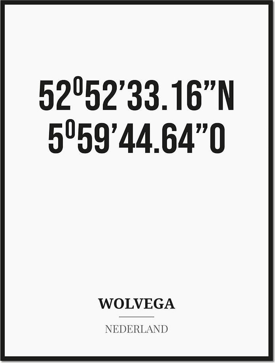 Studio216 Poster/kaart WOLVEGA met coördinaten zwart, wit