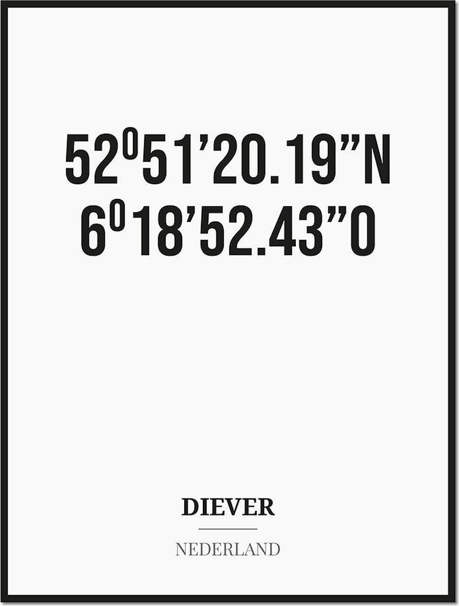 Studio216 Poster/kaart DIEVER met coördinaten zwart, wit