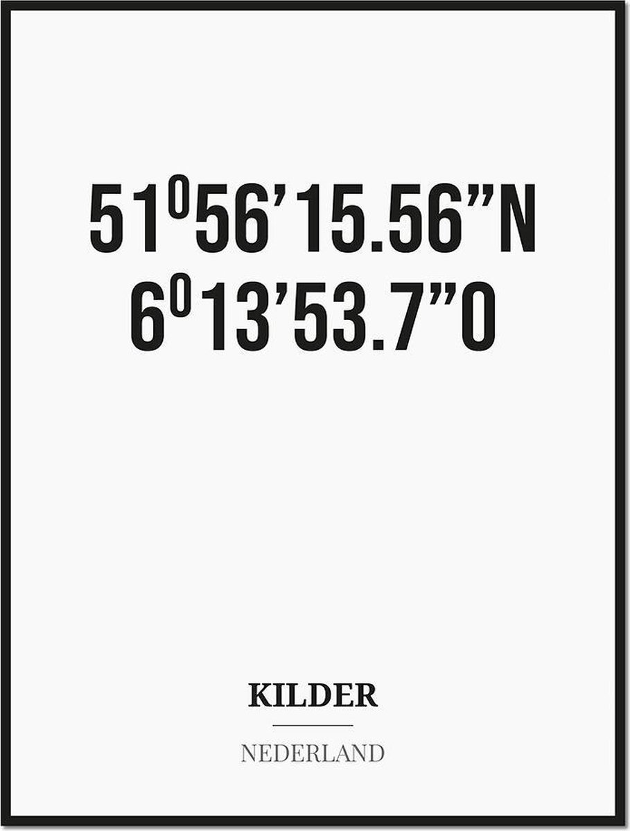 Studio216 Poster/kaart KILDER met coördinaten zwart, wit