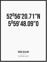 Poster/kaart MILDAM met coördinaten