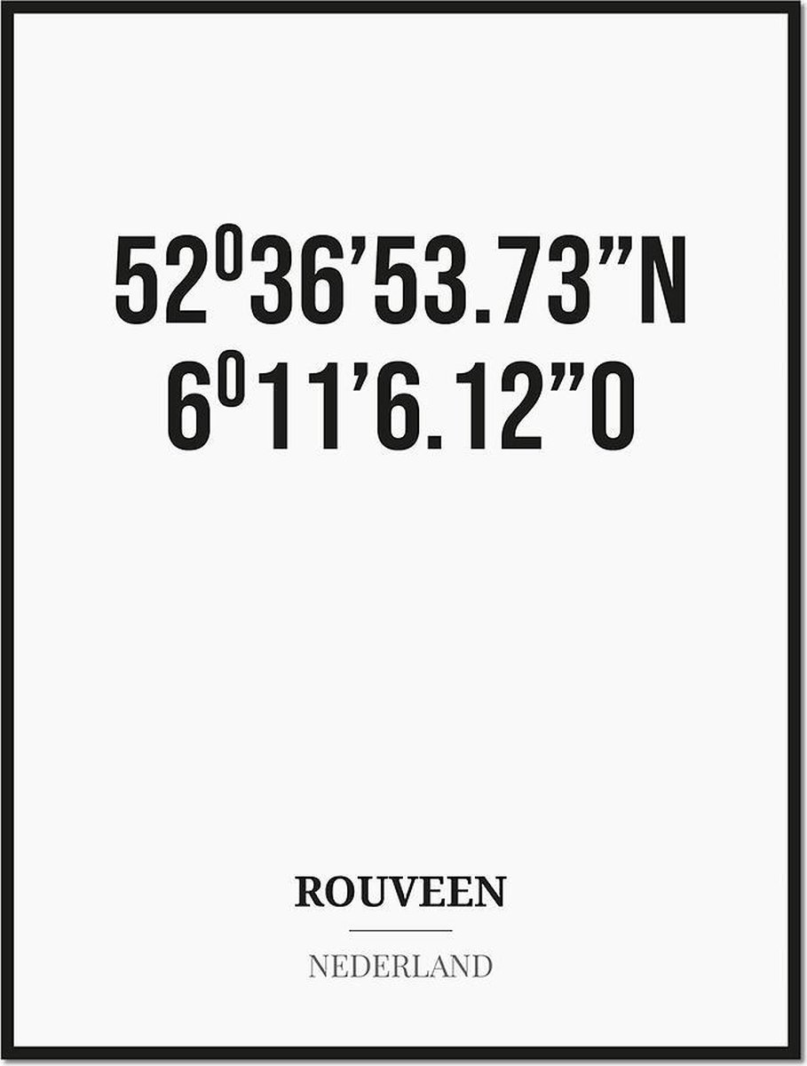 Studio216 Poster/kaart ROUVEEN met coördinaten zwart, wit