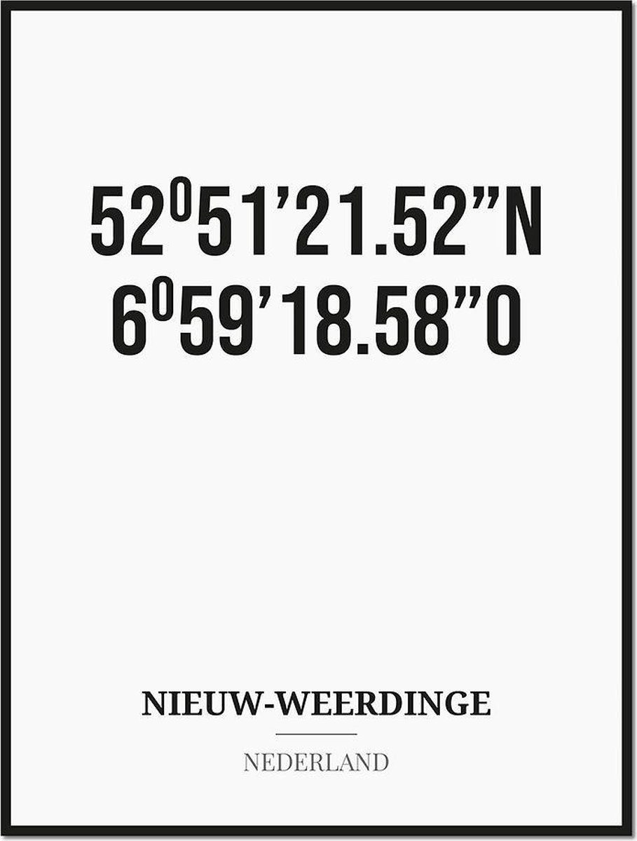 Studio216 Poster/kaart NIEUW-WEERDINGE met coördinaten zwart, wit