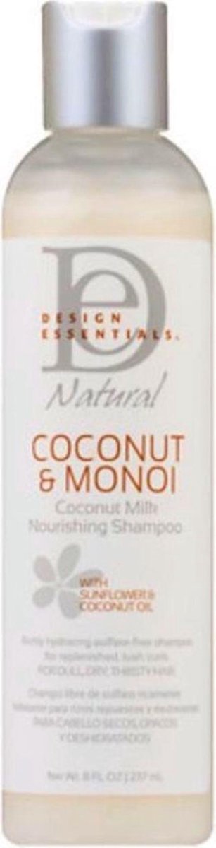 Design Essentials - Coconut & Monoi - Coconut Milk Nourishing Shampoo - Voedende Shampoo voor droog haar - Sulfaat vrije shampoo - Curls + Coils Hydraterende shampoo - 236 ml