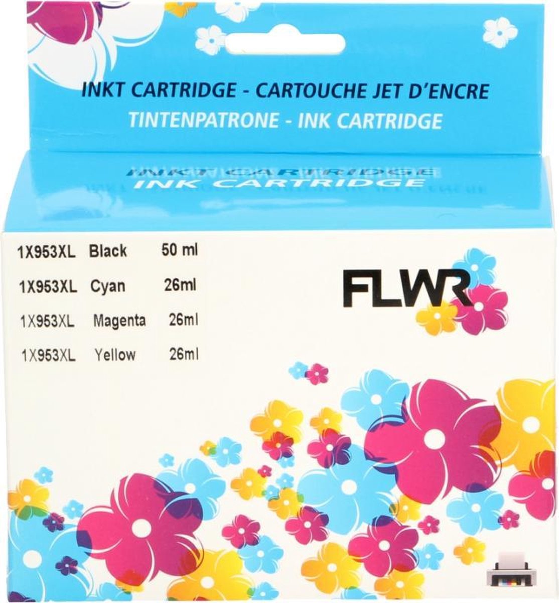 FLWR Multipack inktcartridges voor HP 953XL - Premium Huismerk Canon PG-575XL/CL-576XL inkt - 4x HP 953XL cartridges (hoge capaciteit) o.a. geschikt voor HP OfficeJet Pro 7720, HP OfficeJet Pro 7730, HP OfficeJet Pro 8710, HP OfficeJet Pro 8720