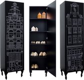 Kast Amsterdam Print Trapgevel. Kast van een Huis. 210/55/55 cm. Zwart met witte opdruk.