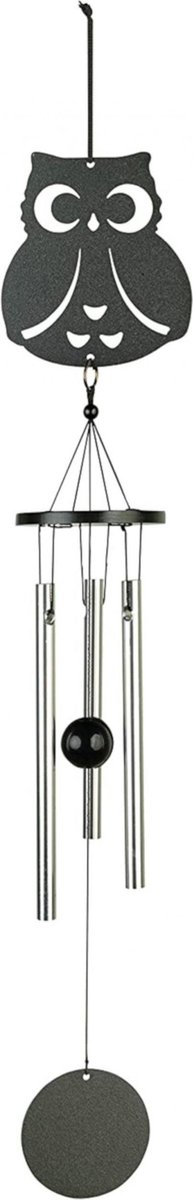 Windgong - Outdoor - Windmobiel - Windorgel - Uil - 35cm - Staal - Zwart - Zilver