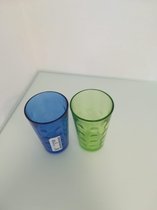 2 leuke glazen - groen en  blauw