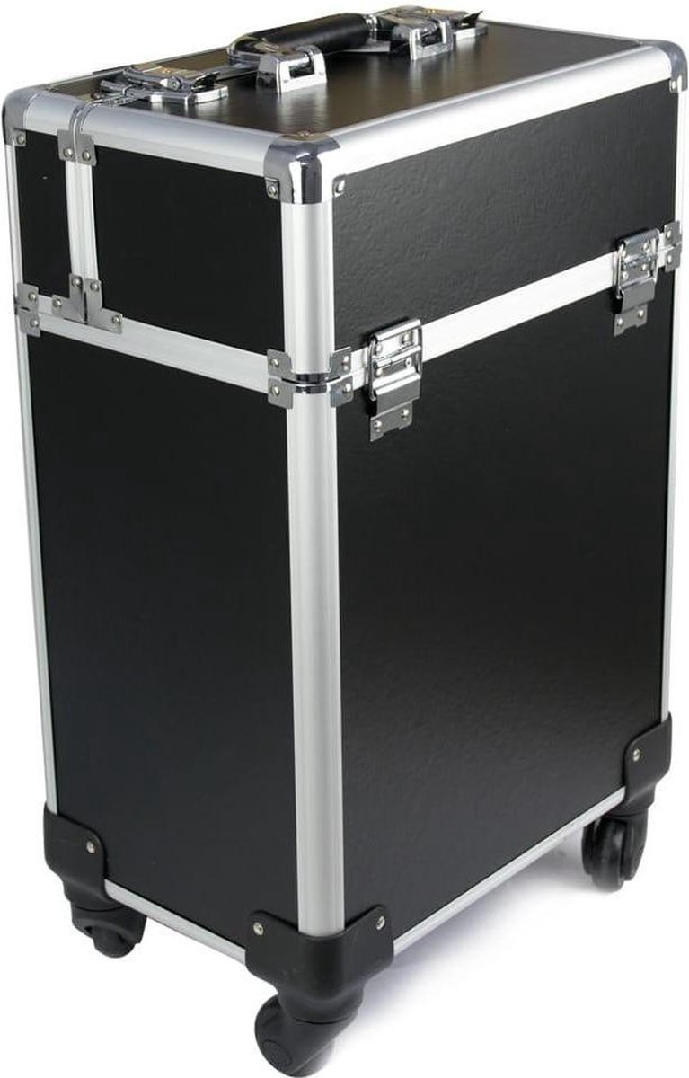 Make up koffer / trolley - Zwart glad - 4x 360G Zwenkwielen