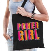Powergirl fun tekst cadeau tas zwart voor dames- kado tas / tasje / shopper