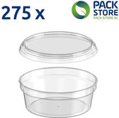 Plastic bakjes rond Ø122mm 350ml. Transparant met deksel. 275 stuks