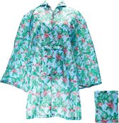 Eco Chic - Poncho Regenjas Flamingo Blauw Gerecycleerde Nylon Opvouwbaar Lichtgewicht 1 Maat