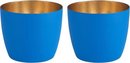 Waxinelichtjeshouders in Azuur blauw & Nudegold - set van 2 - hoogte 8,5 cm