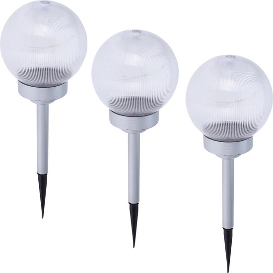 4x tuinlamp glazen bol op zonne-energie 18 cm - RVS - Tuindecoratie/accessoires... bol.com