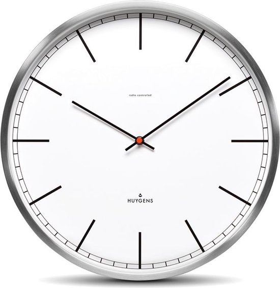 Huygens - One Index 35cm - Acier inoxydable - Horloge murale - Silencieux - Radiocommandé