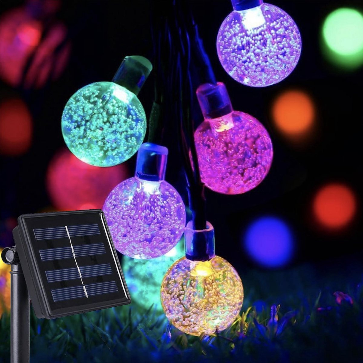 J-Pro Tuinverlichting op Zonne-Energie - 50 Solar Colored LED 7m - Cristal Lichtsnoer - Lichtslinger