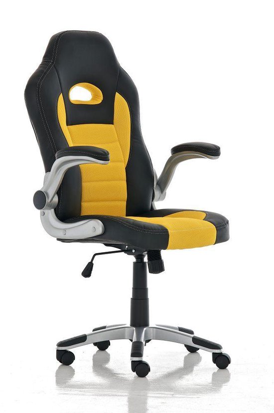 Bureaustoel - Game stoel - Modern - Armleuning - In hoogte verstelbaar - Kunstleer - Geel/zwart - 60x66x128 cm
