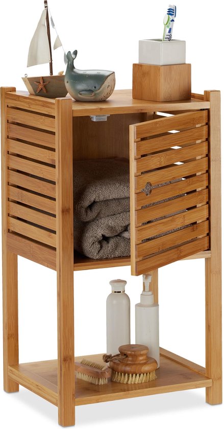 Relaxdays badkamerkast bamboe - badkamermeubel - 3 etages - badkamerrek - badkamer  kast | bol.com