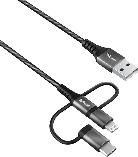 Trust 23572 câble USB 1 m USB 2.0 USB A USB C/Micro-USB B/Lightning Noir |  bol.com