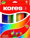 24 crayons de couleur KORES en forme triangulaire ergonomique et adaptée aux enfants