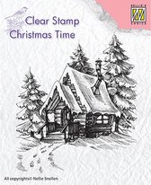 CT022 Nellie Snellen Clearstamp Christmas time - kerst stempel winter huis - cottage in sneeuw - 1 kerststempel 7 x 8 cm
