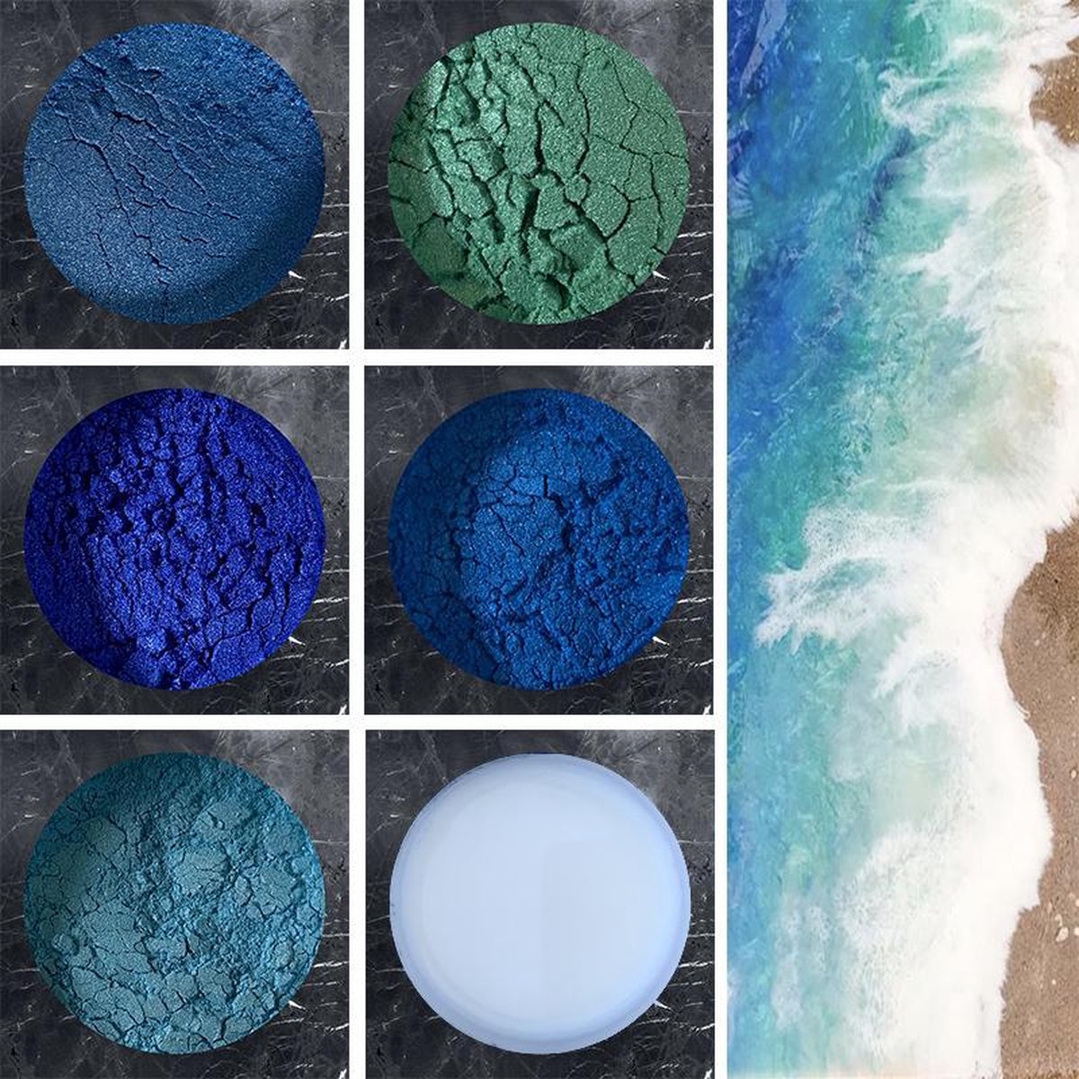 Caribische zeepakket | 6 X 10 gram | Pourpoxy epoxy pigmenten | Bevat 6 soorten pigmenten | - Pour poxy