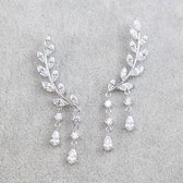 Geshe®-Oorhangers dames zilverkleurige blaadjes met Swarovski kristals-feest cadeau-bruidsmeisje cadeau