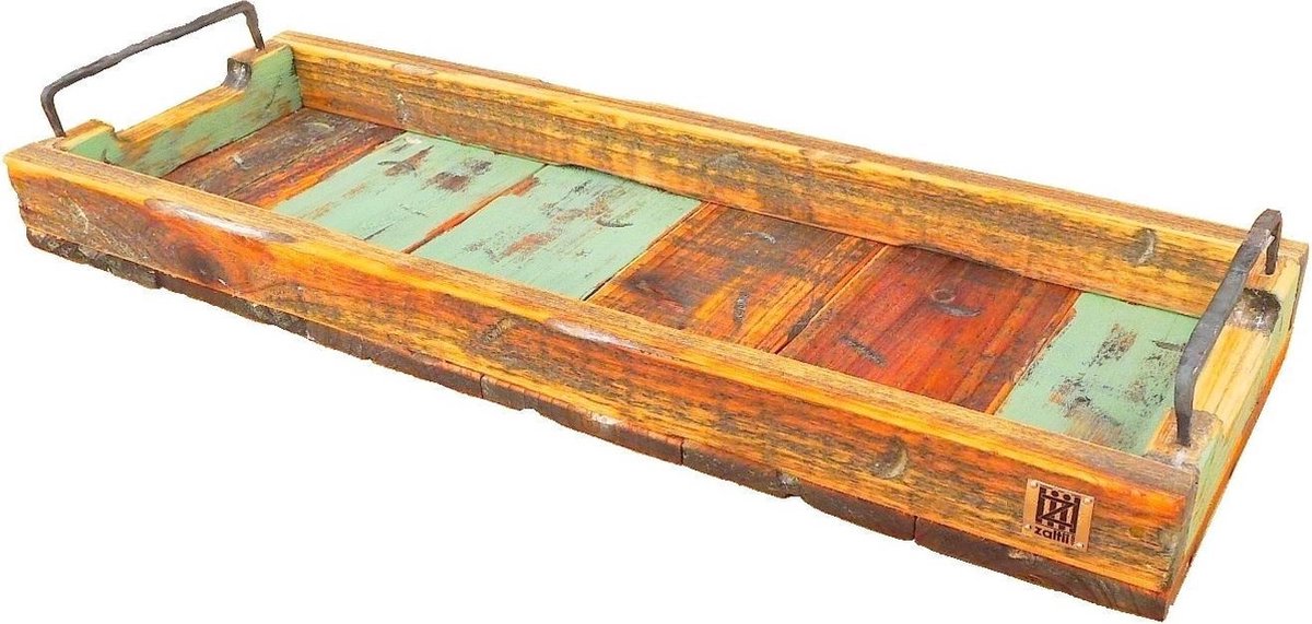 Tray met metalen handvaten. 78 x 20 x 8 cm