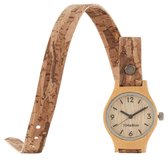 Dames horloge bamboe hout I VEGAN  SMALL Double kurk naturel donker I TiMEBOO ®