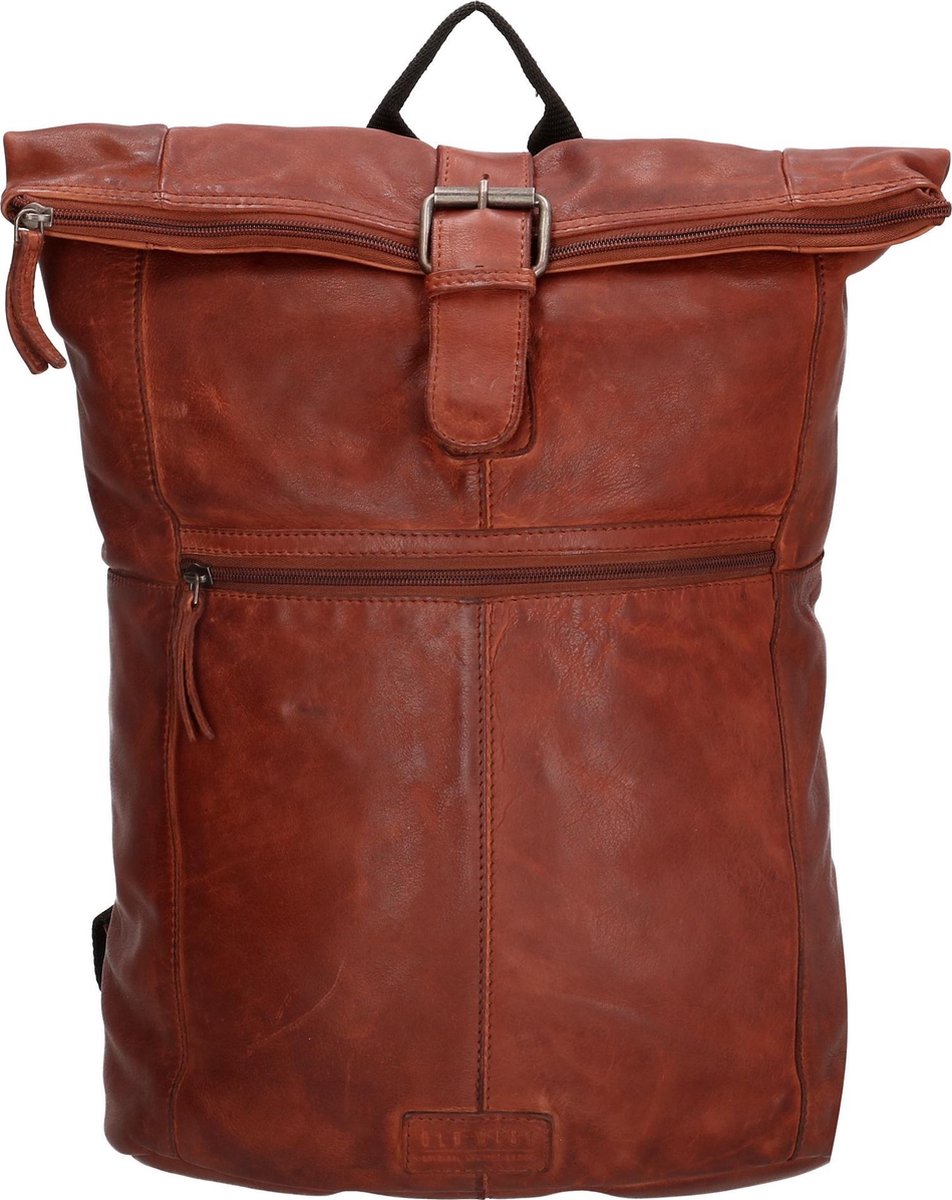 Old West Paint Rock Leren Rolltop Rugtas 13,3 inch - Cognac