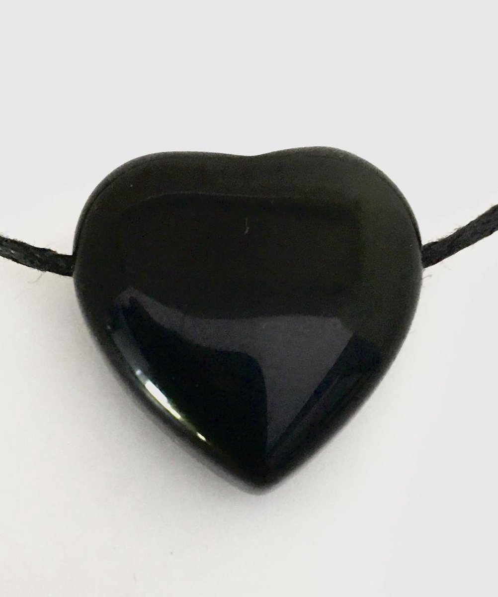 Onyx edelstenen hanger hart zwart 2 cm