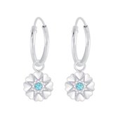 Joy|S - Zilveren hartjes bloem bedel rond oorbellen kristal blauw
