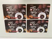 Placemats met decoratieve opdruk (koffie en attributen) (zwart/wit) - set van 4 stuks (kunststof)