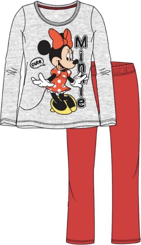 Minnie Mouse pyjama - grijs - rood - maat 128 / 8 jaar