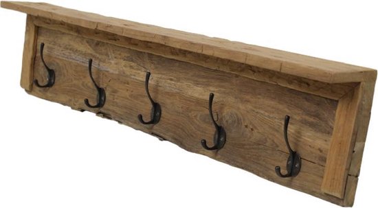 enthousiast Hol Boodschapper Landelijke industriële houten kapstok 'Diana' Lumbuck - Teak hout  wandkapstok hout metaal | bol.com