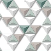 Hexagone 3D driehoek wit/bei/grn modern (vliesbehang, multicolor)