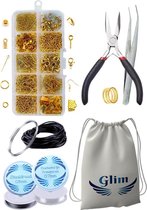 Glim® Sieraden set XL - Compleet starterpakket - 911 stuks - DIY Zelf volwassenen pakket - Onderdelen kit - Meisjes Oorbellen maken - Hobby - Goud
