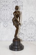 Decoratief Beeld - Bronzen Poserende Vrouw - Brons En Natuursteen - Wexdeco - Brons - 13 X 13 Cm
