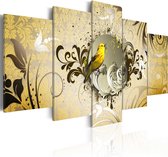 Schilderijen Op Canvas - Schilderij - Yellow bird singing 200x100 - Artgeist Schilderij