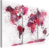 Schilderijen Op Canvas - Schilderij - World Map: Red Watercolors (3 Parts) 90x60 - Artgeist Schilderij