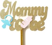 Taartdecoratie versiering| Taarttopper| Cake topper |Baby| Mommy To Be| Goud glitter| Roze en Blauw 14 cm| karton