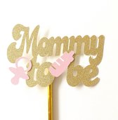 Taartdecoratie versiering| Taarttopper| Cake topper |Baby| Mommy To Be| Goud glitter| Roze | 14 cm| karton