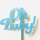 Taartdecoratie versiering| Taarttopper| Cake topper |Baby| Oh Baby| Blauw glitter| 14 cm| karton